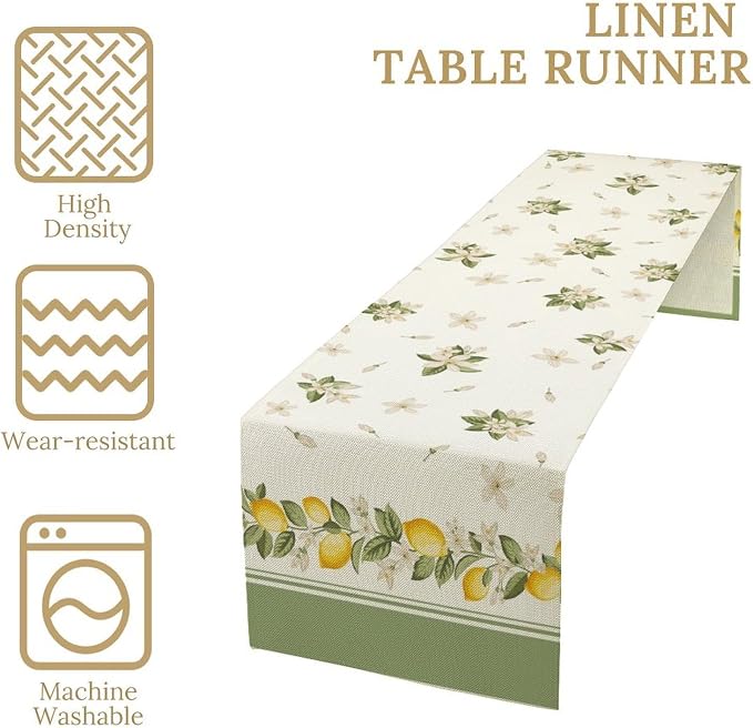 Lemon Spring Table Runner, Farmhouse Rustic Summer Flower Leaves Table Cover - Image 4
