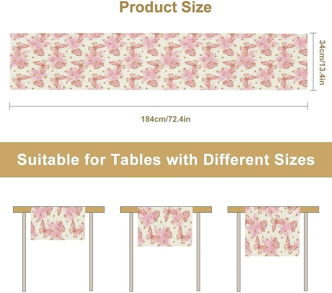 Watercolor Butterfly Table Runner, Cute Pink Butterfly Spring Modern Aesthetics - Image 7