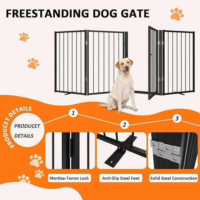 Metal Freestanding Dog Gate, Foldable Extra Wide 79", Portable Dog Fence - Image 4