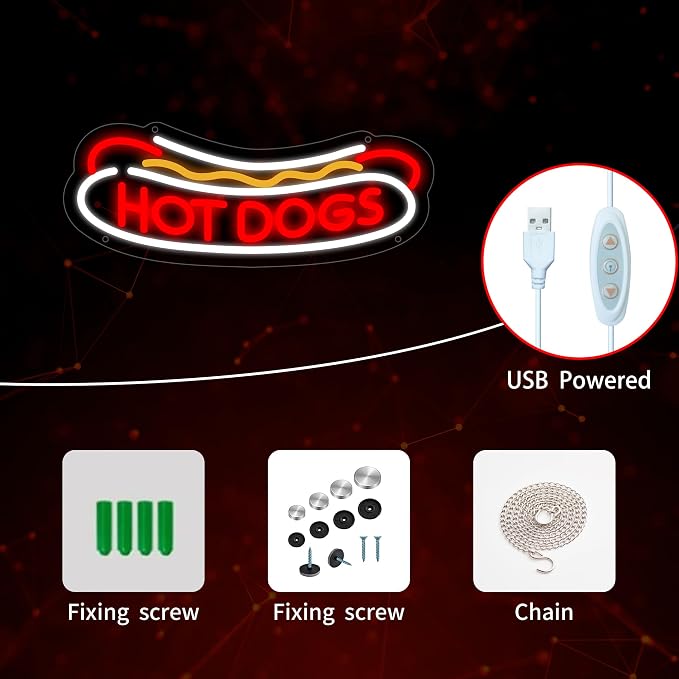 Hotdog Neon Sign for Wall Decor, Hotdog Led Signs, Dimmable USB Powered Neon - Image 3