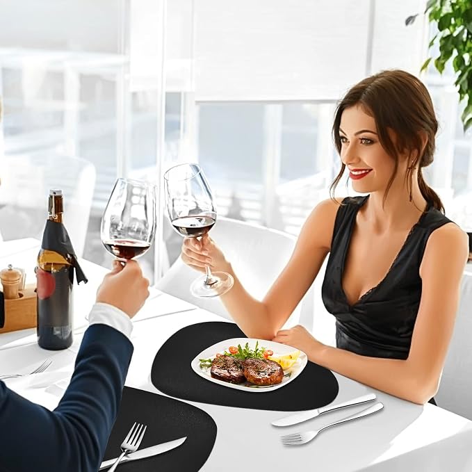 Herda Black Placemats Set of 6 for Dining Table Mats, Faux Leather Place Mats - Image 2