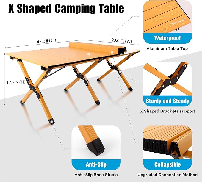 Folding Camping Table, Lightweight Roll-Up Table Aluminum Low Portable Picnic - Image 4