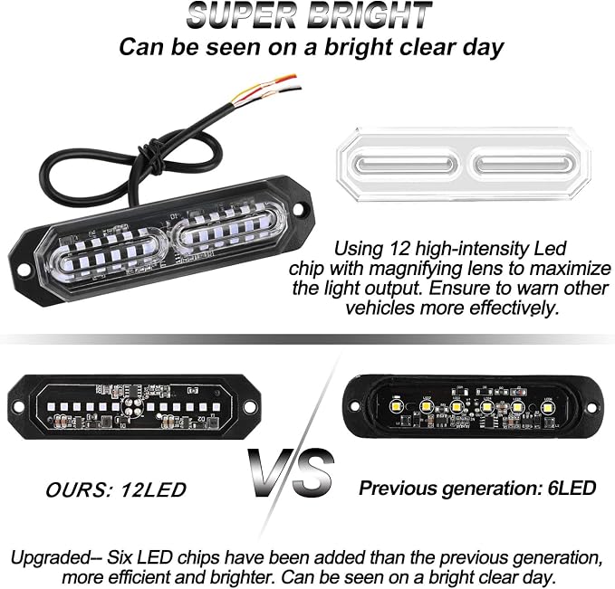 ASPL 8pcs Sync Feature Ultra Slim 12-LED Surface Mount Flashing Strobe Lights - Image 2