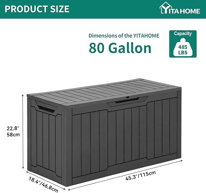 YITAHOME 80 Gallon Resin Deck Box, Weather Resistant Outdoor Storage Box - Image 6