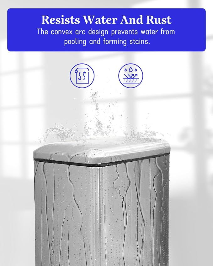 Rubbish Bin with Lid, 10 L, Stainless Steel Waste Bin, Pedal Bin, Stainless - Image 7