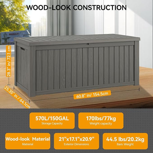 150 Gallon Outdoor Storage Box, Resin Deck Boxes Outdoor Waterproof - Image 2