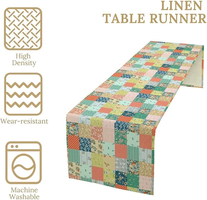 Boho Floral Patchwork Table Runner, Colorful Flower Print Rustic Farmhouse - Image 6