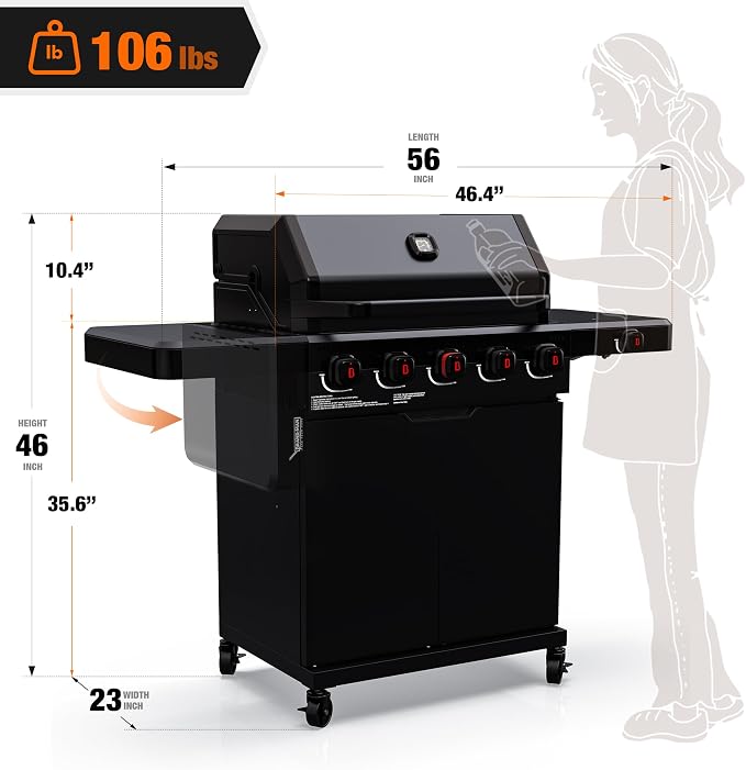 Brand-Man PRO 5-Burner Propane Gas Grill, 14000 BTUs Searing Zone - Image 9