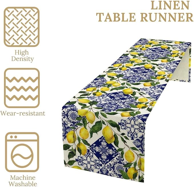 Lemon Fruit Nature Table Runner Farmhouse Talavera Ethnic Folk Rustic - Image 7