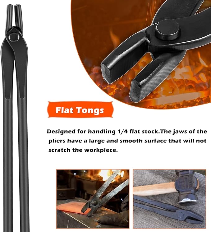 Tongs 3-Piece Blacksmith Set in Alloy Steel, V-Bit and Blade Styles