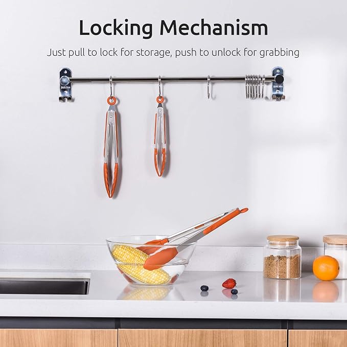 Tongs in Orange with Silicone Tips, 7, 9 and 12 Inch Sizes