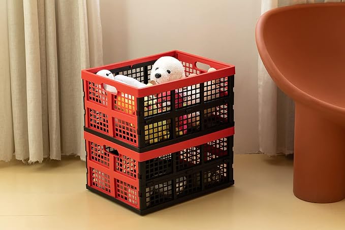 34L Large Plastic Folding Storage Crates, Collapsible Crates - Image 6