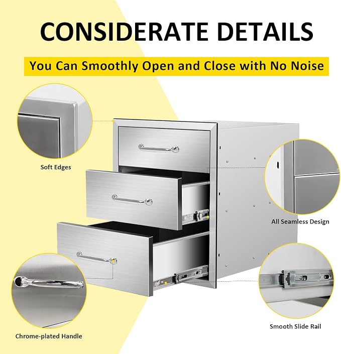 Outdoor Kitchen Drawers 18" W x 21" H x 21" D Flush Mount Triple BBQ Drawers - Image 4