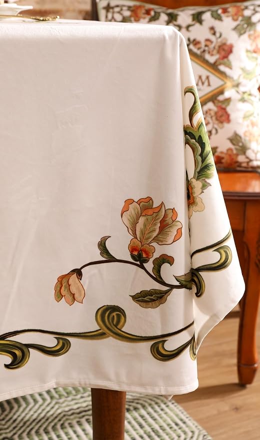 patdrea Designer Linen Rectangle Tablecloth, Vintage French Floral Tablecloths - Image 7