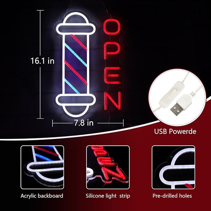 JFLLamp Barber Shop Neon Signs for Wall Decor Open Neon Lights for Bedroom Led - Image 4