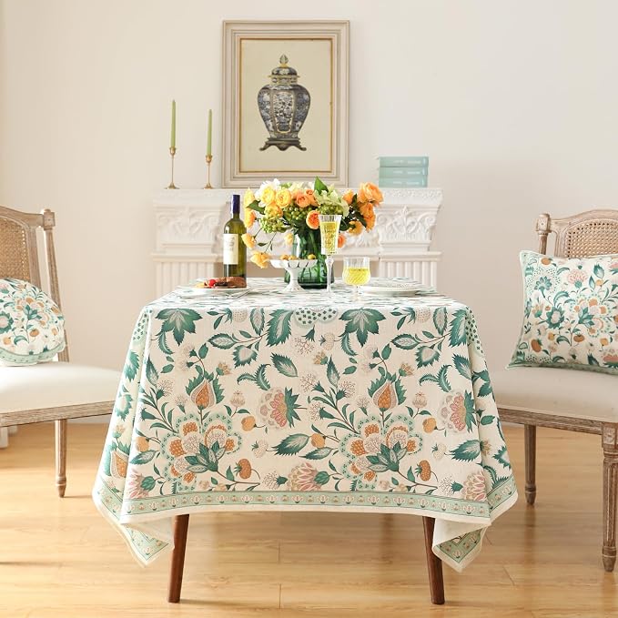 patdrea Designer Green Long Rectangle Table Cloth, Vintage Italian Floral - Image 3