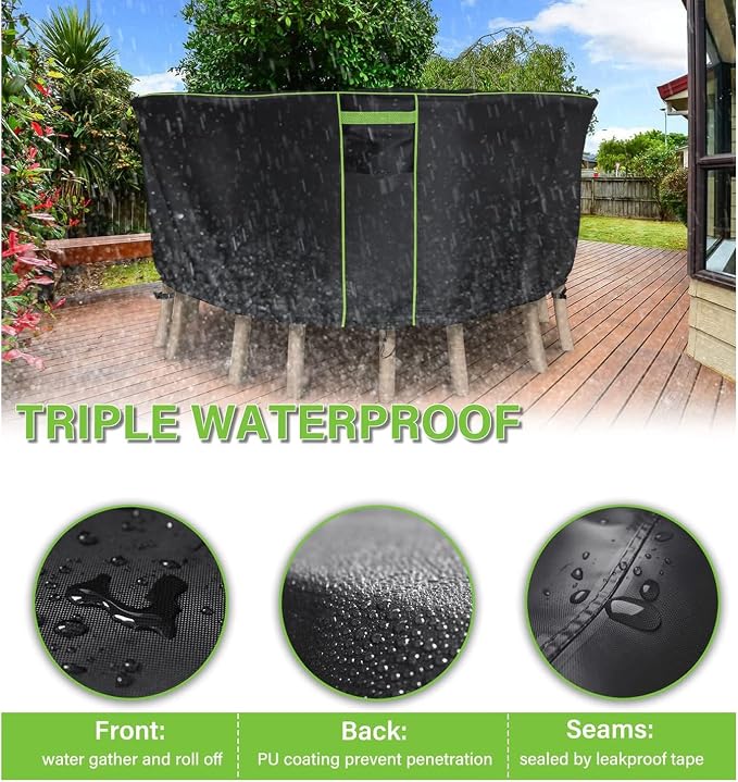 Round Patio Table Cover for Outdoor Table Chairs Set, 600D Outdoor Furniture - Image 3