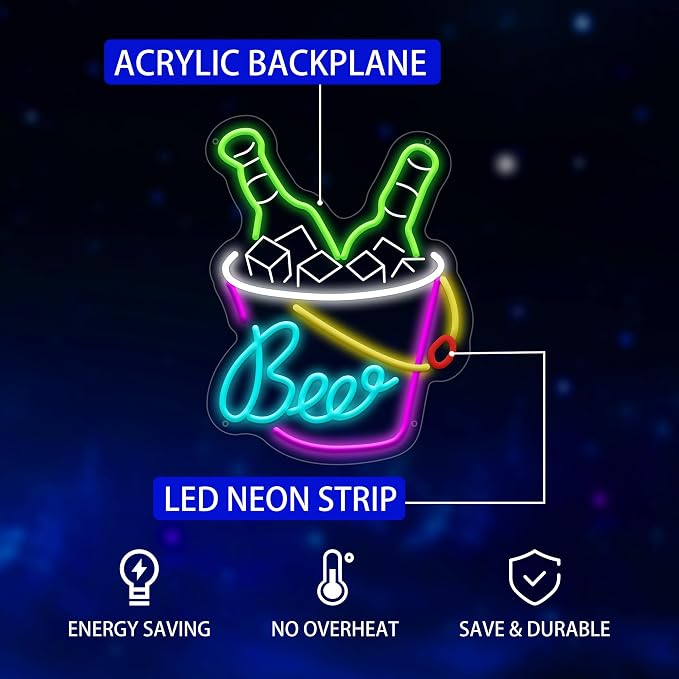 Beer Neon Sign for Wall Decor Dimmable Beer Neon Signs Bar Led Sign for Man - Image 2
