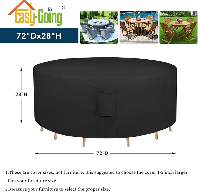 Easy-Going Round Patio Furniture Cover Waterproof Outdoor Dining Table and - Image 2