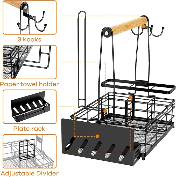 Grill Caddy, BBQ Caddy with Paper Towel Holder & Utensil Holder, Picnic Caddy - Image 5