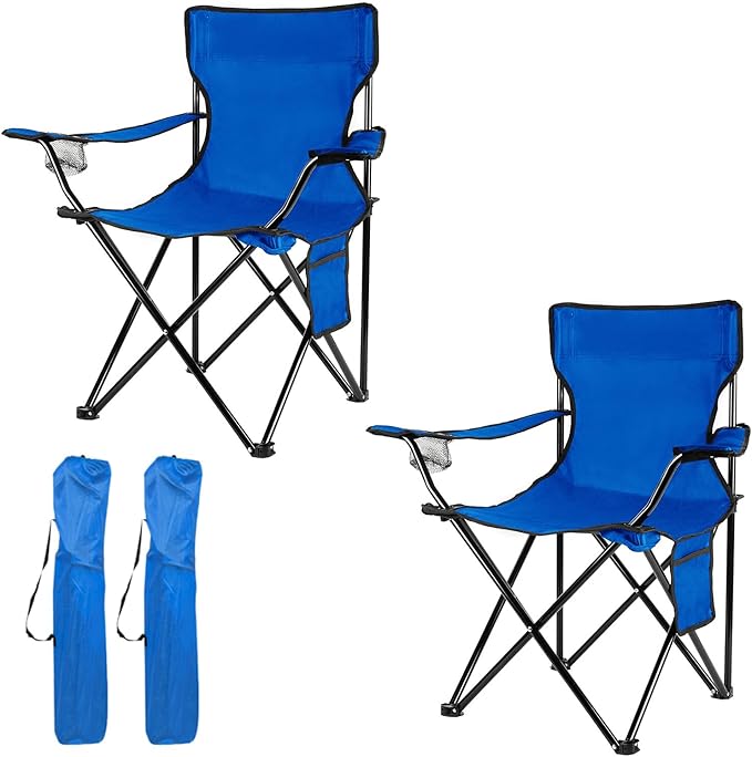 Camping Chairs 2-Pack Blue, 4 lb Folding Design, 300 lb Capacity