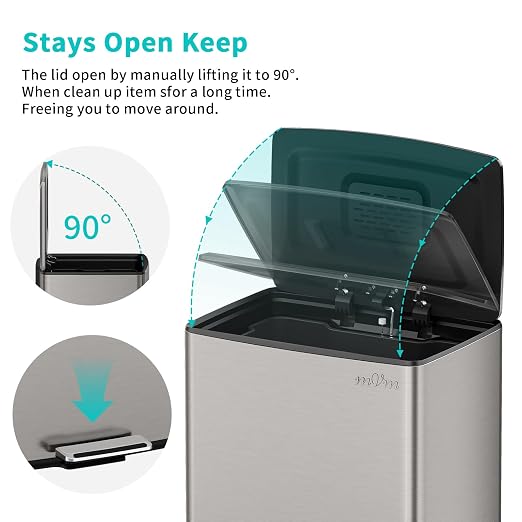 mVm Kitchen Trash Can, 40Liter / 10.6 Gal Brushed Stainless Steel Trash Can - Image 5