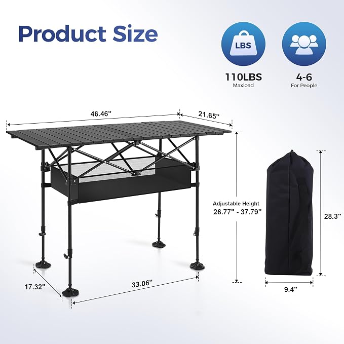 ALPHA CAMP Portable Camping Table, Adjustable Aluminum Folding Table - Image 3