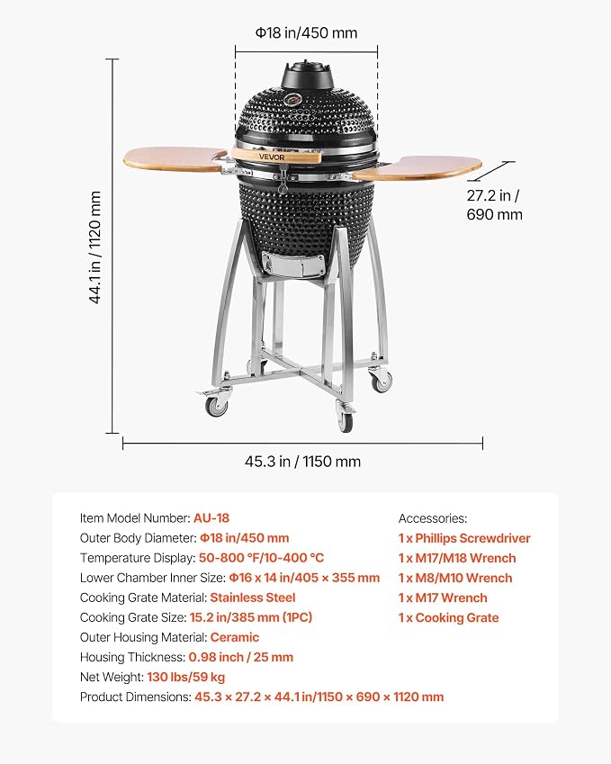 VEVOR Charcoal Smoker and Grill, Movable Ceramic Barbecue Grill - Image 7