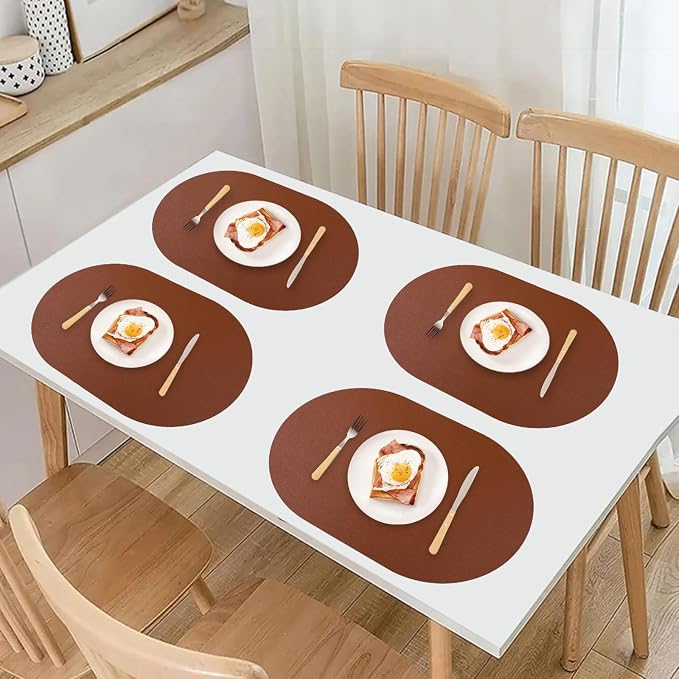 Waterproof Placemats Set of 6 Oval, Reversible Faux Leather Placemat Heat - Image 7