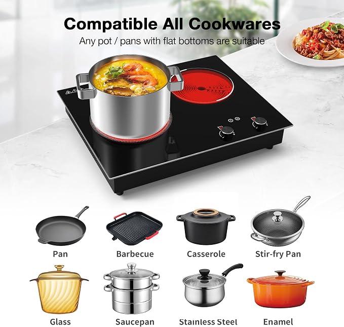 Electric Cooktop, 1110V 2100W 2 Burner stove, Built-in & Countertop Stove Top - Image 5