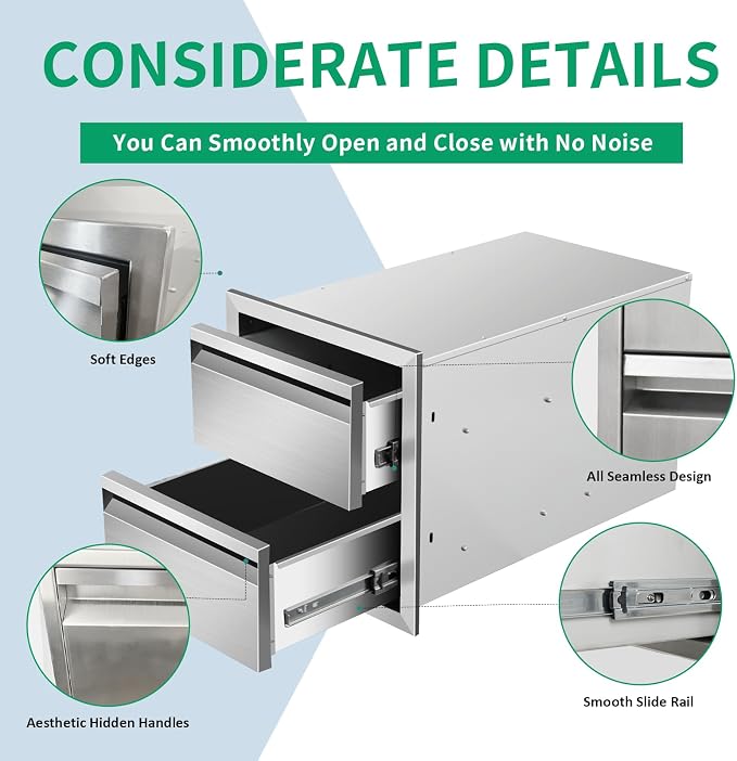 Outdoor Kitchen Drawers 14" W x 15" H x 23" D Stainless Steel Double Drawers - Image 4