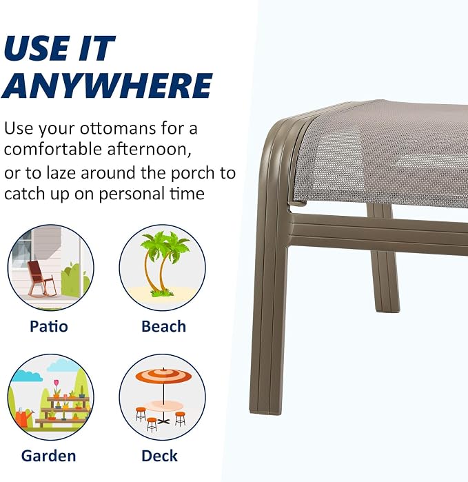Patio Dining Chairs Footstools Outdoor Aluminum Ottoman Assembled Footrest Side - Image 5