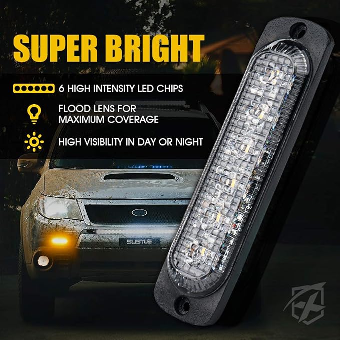Xprite 4PCS LED Emergency Strobe Lights, Amber 6-LED Surface Mount Flashing - Image 2