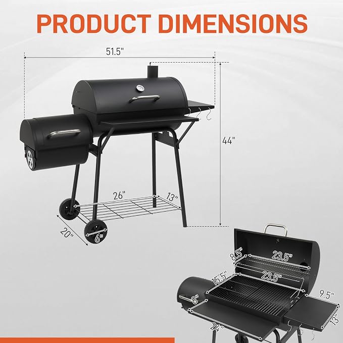 Outvita Charcoal Grill with Offset Smoker, Barrel Barbecue Smoker Grill with - Image 2