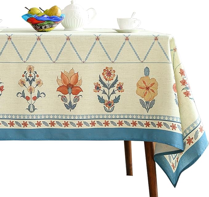 ISAENNE Designer Linen Floral Extra Long Rectangle Tablecloth, Light Green by Isaennehomedecoration