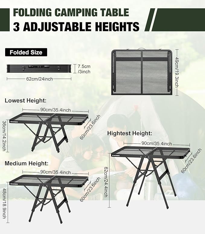 Foldable Grill Table with Mesh Desktop, 200lbs 3Ft Portable Folding Table - Image 4
