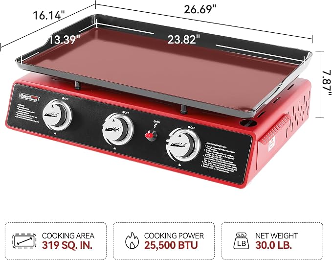 Royal Gourmet PD1301R 3 Burner Tabletop Propane Gas Griddle - Image 3