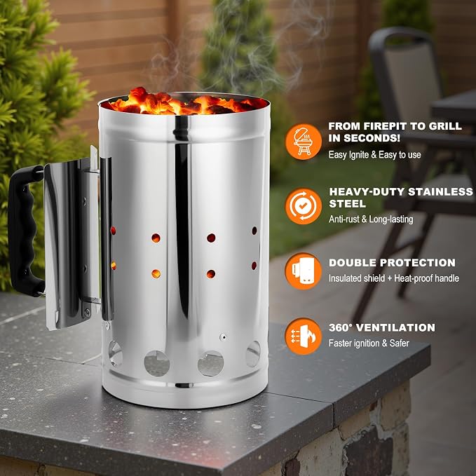 Charcoal Chimney Starter, BBQ Grill Quick Rapid Fire Starter Chimney - Image 6