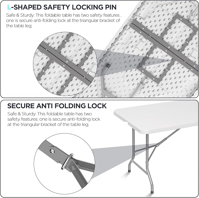 HLPB Folding Table Picnic Table, 8 ft Portable Camping Table - Image 4
