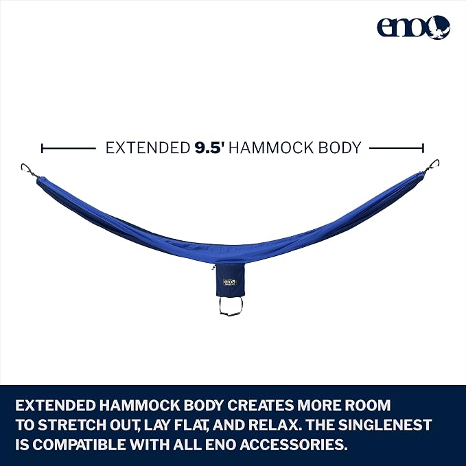 Hammock for Camping, Lightweight Nylon, 9.5 ft Long, Navy or Royal