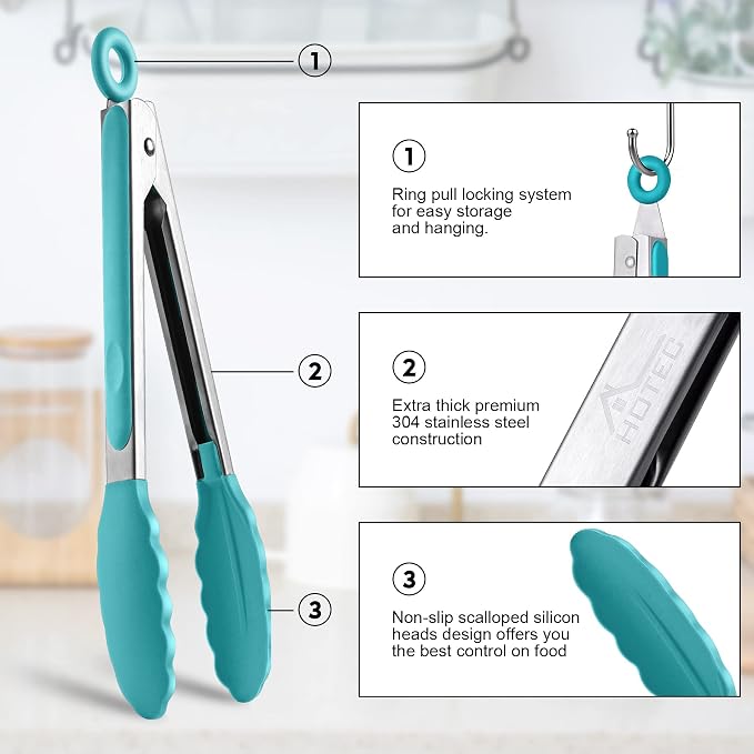 HOTEC Premium Stainless Steel Locking Kitchen Tongs - Image 3