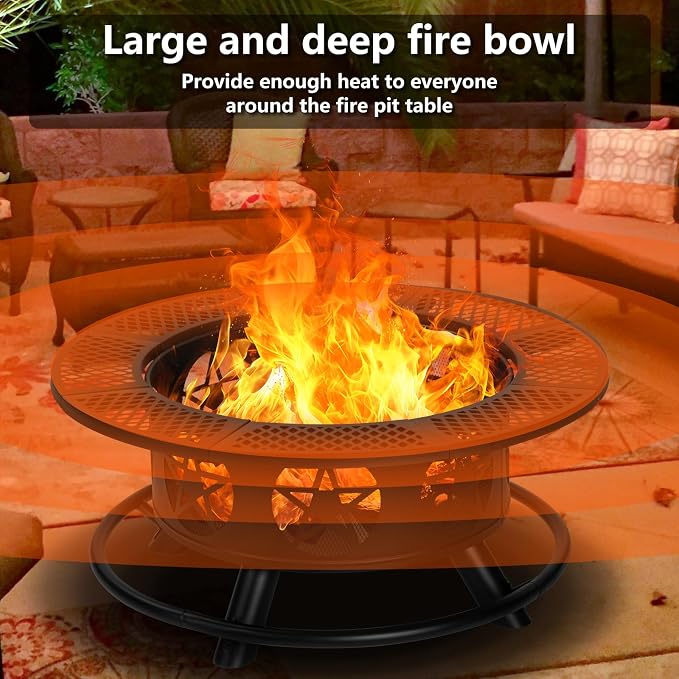 36 Inch Fire Pit with 2 Grills, Wood Burning Fire Pits - Image 5