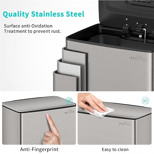 mVm Kitchen Trash Can, 40Liter / 10.6 Gal Brushed Stainless Steel Trash Can - Image 6