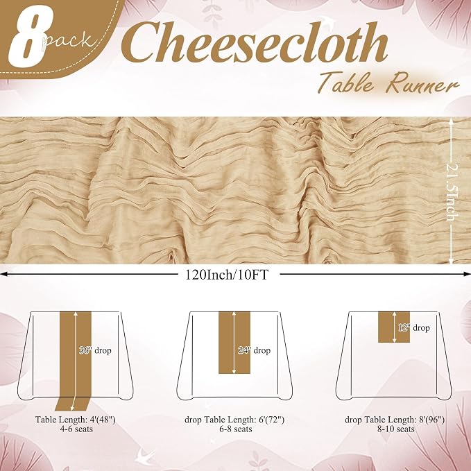 8 Packs Cheesecloth Table Runner 10FT Long Boho Gauze Fabric Table Runner - Image 2