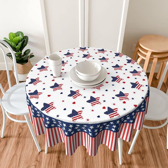 American Flag Round Tablecloth 4th of July American Flag 60 Inch Waterproof - Image 3