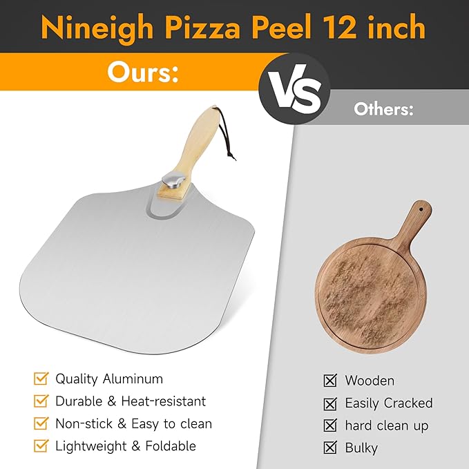 Pizza Peel 12x14 Inch Aluminum with Adjustable Handle and Rocker Cutter