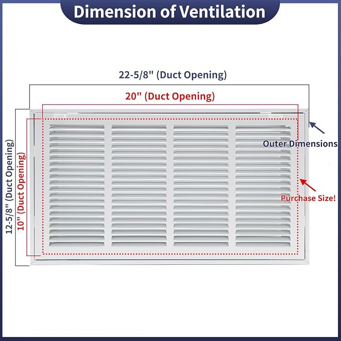 20"W x 10"H Steel Return Air Filter Grille - Image 2