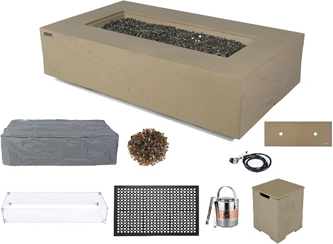 Elementi+ | Bundle Colorado Gas Fire Pit Cast Concrete 56" Rectangular Fire by AMSFireplaceInc