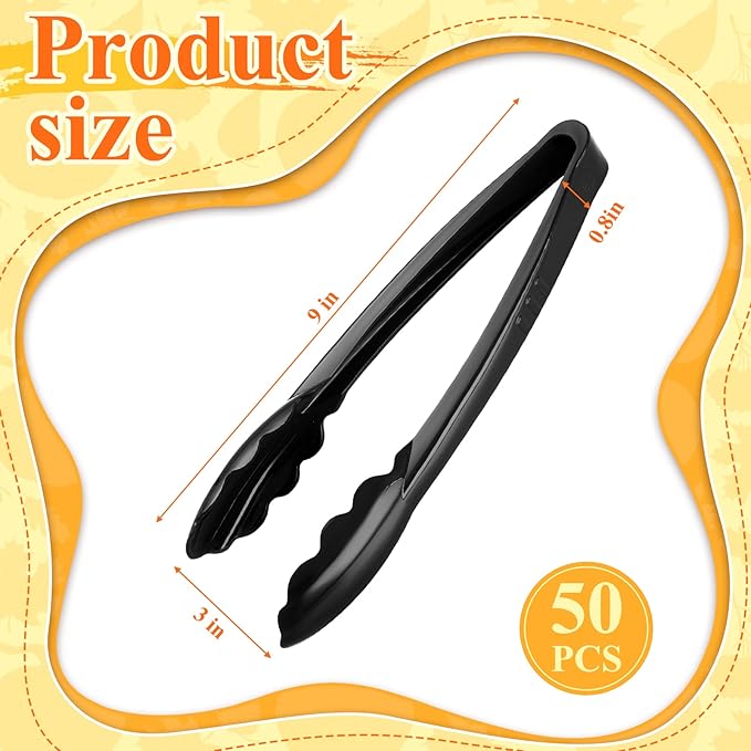 Serving Tongs 80 Pack, Black Plastic, 9 Inch Disposable Buffet Tongs