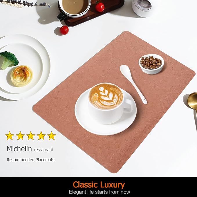 Vinyl Placemats Set of 4 Faux Leather 100% Waterproof Wipeable Washable Place - Image 2
